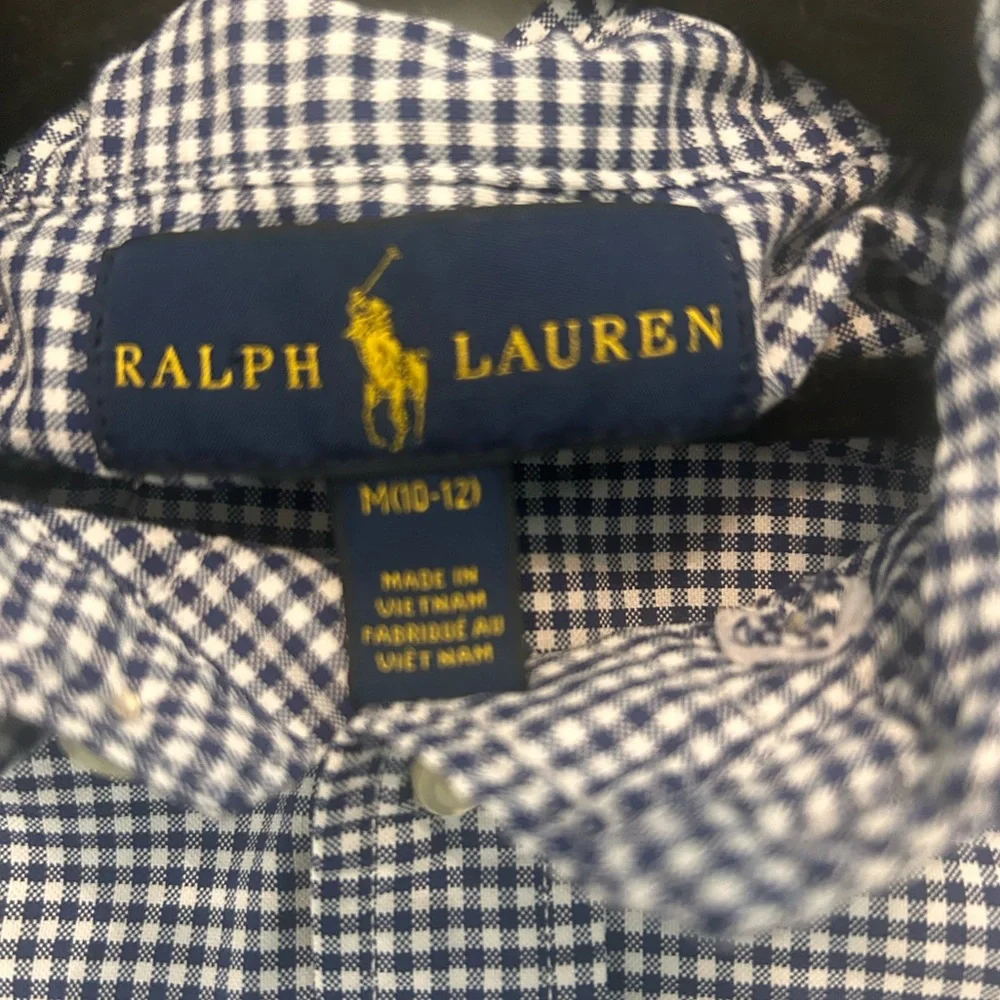 Ralph Lauren Boys Medium Gingham Button-Down Shirt - Blue & White